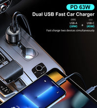 Заредете изображение във визуализатора на галерията – Choetech TC0010 USB-C USB-A PD 63W car charger - black

