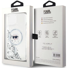 Заредете изображение във визуализатора на галерията – Karl Lagerfeld Liquid Glitter Karl Head MagSafe case for iPhone 15 / 14 / 13 - transparent
