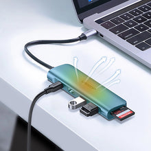 Заредете изображение във визуализатора на галерията – Ugreen CM195 ​​6in1 adapter USB-C - HDMI / 2x USB-A 3.0 / USB-C PD / SD / TF reader - gray
