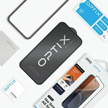 Заредете изображение във визуализатора на галерията – Uniq Optix Matte frosted tempered glass for iPhone 15 Pro Max with applicator
