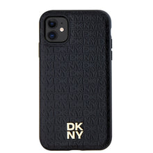 Заредете изображение във визуализатора на галерията – Original Case DKNY hardcase Leather Monogram Pattern Metal Logo MagSafe DKHMN61PSHRPSK for Iphone 11/Xr black
