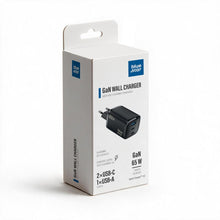 Заредете изображение във визуализатора на галерията – Phone charger Blue Star Nano GaN 2x USB C + USB A QC4.0 PD 3A 65W VT-335 black
