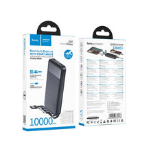 Заредете изображение във визуализатора на галерията – Powerbank Hoco 10000 mAh 2A with four built-in cables USB A + USB C+ Lightning + Micro USB J163 black
