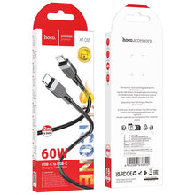 Заредете изображение във визуализатора на галерията – Silicone Cable USB C to USB C Hoco 3A 60W 2 m X109 black
