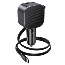 Заредете изображение във визуализатора на галерията – Car charger Hoco USB A + USB C PD QC3.0 45W with retractable cable USB C Z68 black
