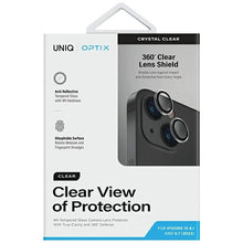 Заредете изображение във визуализатора на галерията – Uniq Optix Clear Camera Lens Protector for iPhone 15 / 15 Plus camera lens with applicator - transparent
