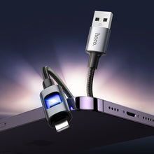 Заредете изображение във визуализатора на галерията – LED Cable USB A to Lightning Hoco 2,4A 1,2 m U144 black
