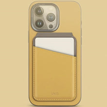 Заредете изображение във визуализатора на галерията – Uniq Lyden DS magnetic RFID wallet with phone stand - yellow-gray
