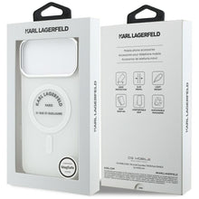 Заредете изображение във визуализатора на галерията – KARL LAGERFELD case for IPHONE 17 Pro Max compatible with MagSafe KLHMP17XHKRSGPT (IML Karl RSG Logo) transparent
