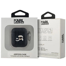 Заредете изображение във визуализатора на галерията – Karl Lagerfeld Monogram Karl &amp; Choupette Head case for AirPods 1 / 2 - black
