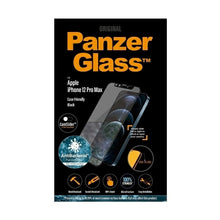 Заредете изображение във визуализатора на галерията – PanzerGlass E2E Microfracture antibacterial glass with camera cover for iPhone 12 Pro Max - with black frame
