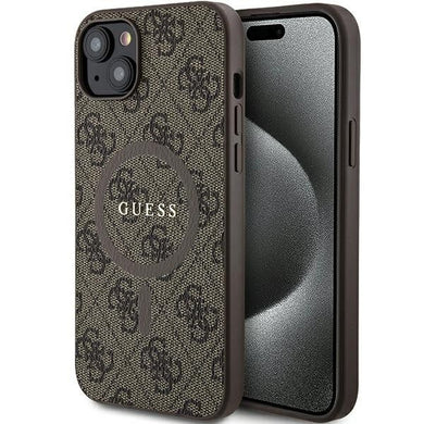 Оригинален гръб GUESS за IPHONE 15 compatible with MagSafe GUHMP15SG4GFRW (4G Ring classic logo) кафяв