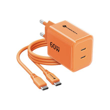 Заредете изображение във визуализатора на галерията – Phone charger Forcell F-Energy GaN III Crystal Color 2x USB C AVS SSFC3.0 60W + silicone cable USB C to USB C VT-60 orange
