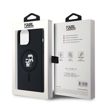 Заредете изображение във визуализатора на галерията – Karl Lagerfeld Silicone Karl&amp;Choupette MagSafe case for iPhone 13 Pro Max - black

