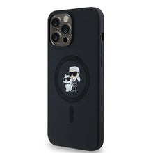 Заредете изображение във визуализатора на галерията – Karl Lagerfeld Silicone Karl&amp;Choupette MagSafe case for iPhone 13 Pro Max - black
