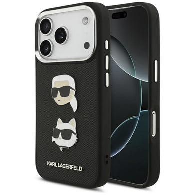 KARL LAGERFELD case for IPHONE 17 Pro KLHCP17LPSFDHPOK (FW Grained PU W/ K&C Heads Pin & Logo) black