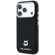 Заредете изображение във визуализатора на галерията – KARL LAGERFELD case for IPHONE 18 Pro/ 17 Pro compatible with MagSafe (Grained Choupette Head Metal) black
