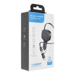 Зарядно за кола VEGER USB C + кабел USB C / Lightning QC PD 84W CC89 - черно