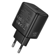 Заредете изображение във визуализатора на галерията – Phone GaN charger Hoco USB C PD AVS 40W max 60W N83 black
