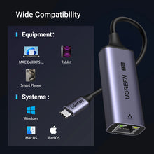 Заредете изображение във визуализатора на галерията – Ugreen CM648 USB-C to RJ45 Ethernet 2.5G adapter - gray
