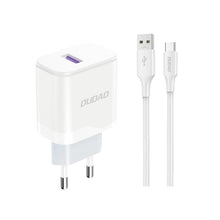 Заредете изображение във визуализатора на галерията – Dudao A20EU USB-A 18W wall charger - white + USB-A - USB-C cable
