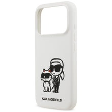 Заредете изображение във визуализатора на галерията – KARL LAGERFELD case for IPHONE 17 Pro compatible with MagSafe KLHMP17LSKCGRGOH (Silicone W/ K&amp;C Sketch &amp; Logo) white
