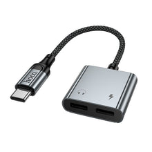Заредете изображение във визуализатора на галерията – Adapter AUX USB C to 2x USB C max 10W Hoco UPA34A UPA34A gray
