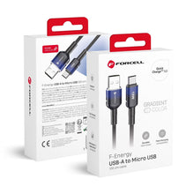 Заредете изображение във визуализатора на галерията – FORCELL F-ENERGY C351 cable USB A to Micro USB QC3.0 2,4A 18W Gradient 1 m black
