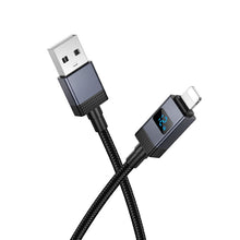 Заредете изображение във визуализатора на галерията – Cable USB A to Lightning Hoco 2,4A with display 1 m X118 black
