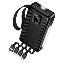 Заредете изображение във визуализатора на галерията – Powerbank 20000 mAh QC PD 22,5W with built-in cables USB A + USB C+ Lightning + Micro USB and two lights Hoco J173 black
