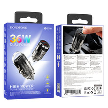 Заредете изображение във визуализатора на галерията – Borofone Car charger BZ29B Outstanding - 2xType C - PD 36W 3A transparent-black

