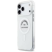 Заредете изображение във визуализатора на галерията – KARL LAGERFELD case for IPHONE 17 Pro Max compatible with MagSafe KLHMP17XHKRSGPT (IML Karl RSG Logo) transparent
