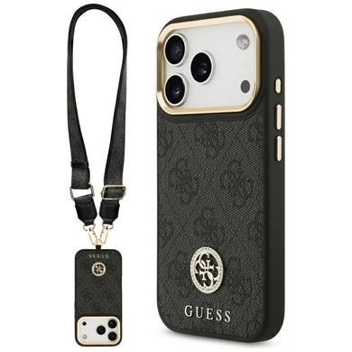 GUESS case for IPHONE 17 Pro compatible with MagSafe GUHMP17LP4G4DCSK (PU W/ Strass Logo & Big Strap Metal Buttons) black