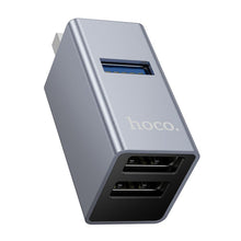 Заредете изображение във визуализатора на галерията – Adapter 3in1 (USB 2.0 x 2+USB 3.0) to USB-A Hoco HB54 szary
