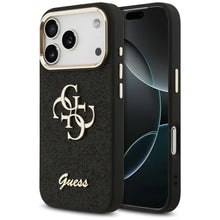 Заредете изображение във визуализатора на галерията – GUESS case for IPHONE 17 Pro GUHCP17LHG4SGCK (Fixed Glitter Big 4G Metal Frame) black
