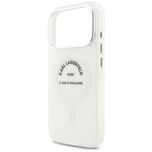 Заредете изображение във визуализатора на галерията – KARL LAGERFELD case for IPHONE 17 Pro compatible with MagSafe KLHMP17LHKRSGPT (IML Karl RSG Logo) transparent
