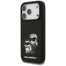 Заредете изображение във визуализатора на галерията – KARL LAGERFELD case for IPHONE 17 Pro compatible with MagSafe KLHMP17LSKCGRGOK (Silicone W/ K&amp;C Sketch &amp; Logo) black
