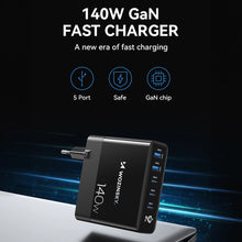 Заредете изображение във визуализатора на галерията – Wozinsky CGWCB 140W GaN wall charger 3 x USB-C / 2 x USB-A - black
