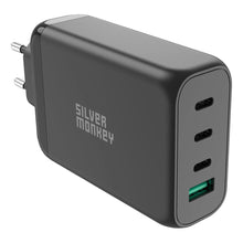 Заредете изображение във визуализатора на галерията – Silver Monkey GaN 130W wall charger 3x USB-C PD 1x USB-A 3.0 QC - black
