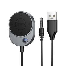 Заредете изображение във визуализатора на галерията – Wireless car receiver Hoco AUX Bluetooth with cable Jack 3,5 mm E150 metal gray
