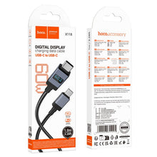 Заредете изображение във визуализатора на галерията – Cable USB C to USB C Hoco 3A 60W with display 1 m X118 black
