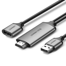 Заредете изображение във визуализатора на галерията – Ugreen CM151 50291 USB-A (female) - HDMI adapter with USB-A power port (male) 1.5m - gray
