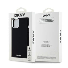 Заредете изображение във визуализатора на галерията – DKNY case for IPHONE 15 Plus compatible with MagSafe DKHMP15MSMCHLK (DKNY HC MagSafe Silicone W/Horizontal Metal Logo) black

