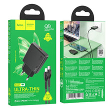 Заредете изображение във визуализатора на галерията – HOCO slim wall charger Type C + cable Type C to Lightning PD QC 30W N37 black
