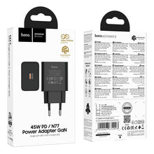 Заредете изображение във визуализатора на галерията – Phone charger Hoco USB C QC PD 45W N77 black
