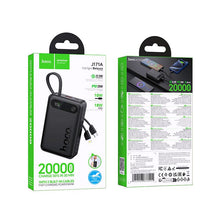 Заредете изображение във визуализатора на галерията – Powerbank 10000 mAh QC PD 2A 22,5W with built-in cables USB C + Lightning Hoco J171 Edge black
