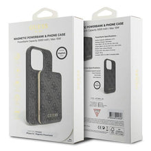 Заредете изображение във визуализатора на галерията – Guess 4G Metal Logo case set for iPhone 15 + 5000mAh MagSafe power bank - black
