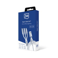 Заредете изображение във визуализатора на галерията – 3mk Hyper Cable 3in1 USB-A - USB-C / USB-C - micro USB - Lightning 1.5m - white
