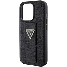 Заредете изображение във визуализатора на галерията – Guess Grip Stand 4G Triangle Strass case for iPhone 15 Pro - black
