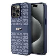 Заредете изображение във визуализатора на галерията – Original Case DKNY hardcase Leather Mono Stripe &amp; Metal Logo DKHCP15XPRTHSLBfor Iphone 15 Pro Max blue
